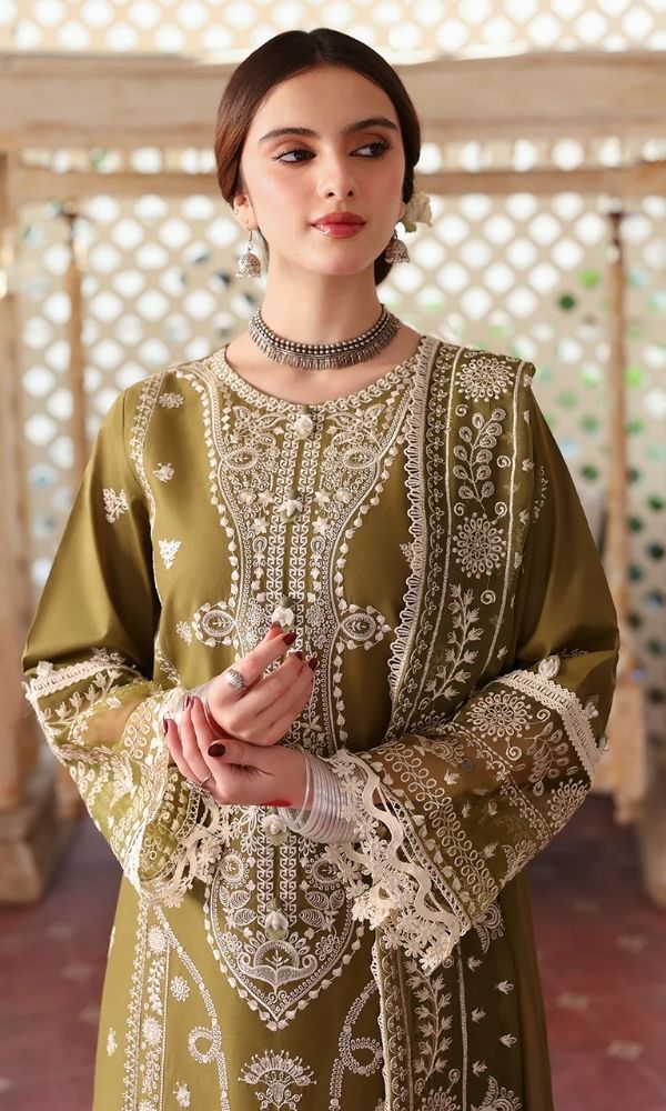 Dhanak 3pc unstitched heavy embroidered suit with embroidered shawl
