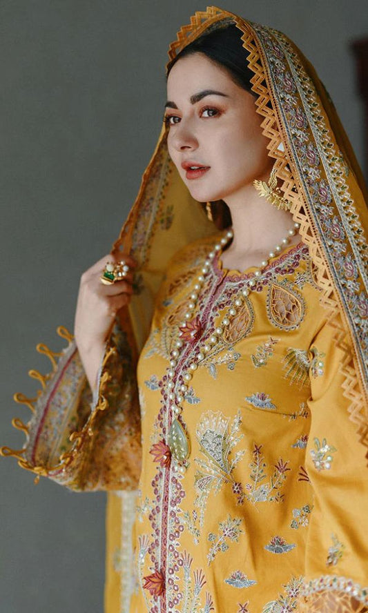 Lawn 3pc unstitched heavy embroidered suit with patches