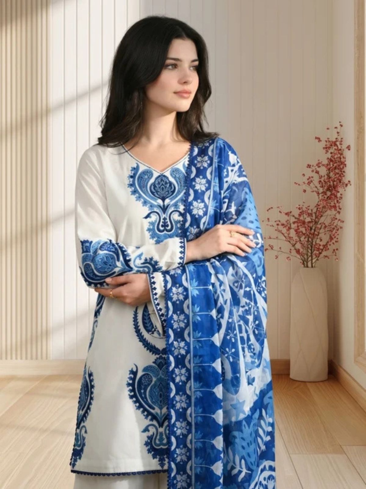 Dhanak 3pc unstitched embroidered winter collection suit