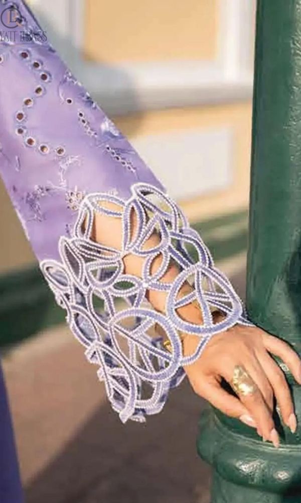 lawn 3pc unstitched heavy embroidered suit with silk digital printed dupatta