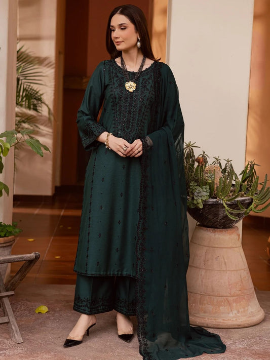Dhanak 3pc unstitched Winter Collection embroidered suit
