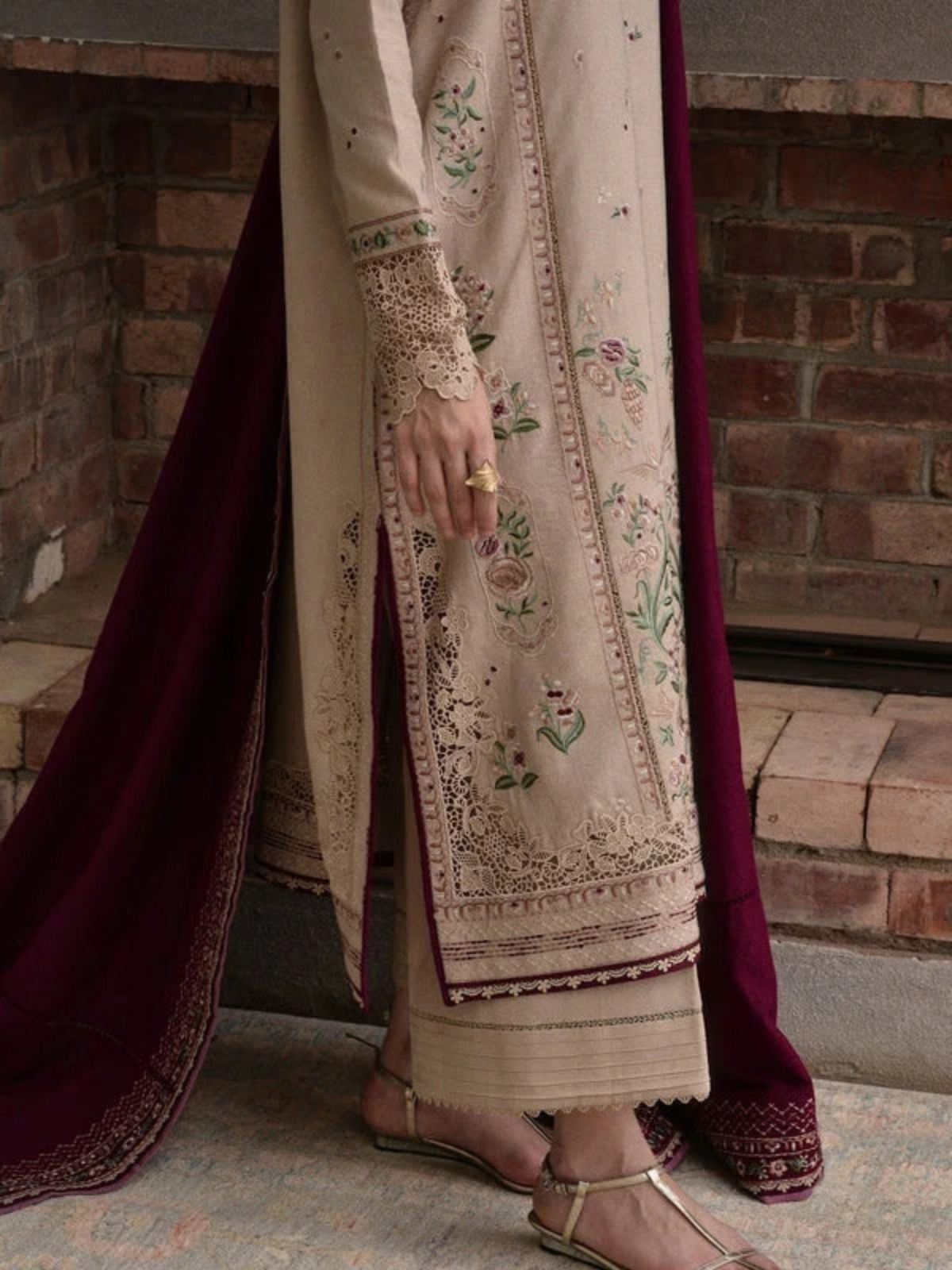 Dhanak 3pc unstitched winter collection embroidered suit