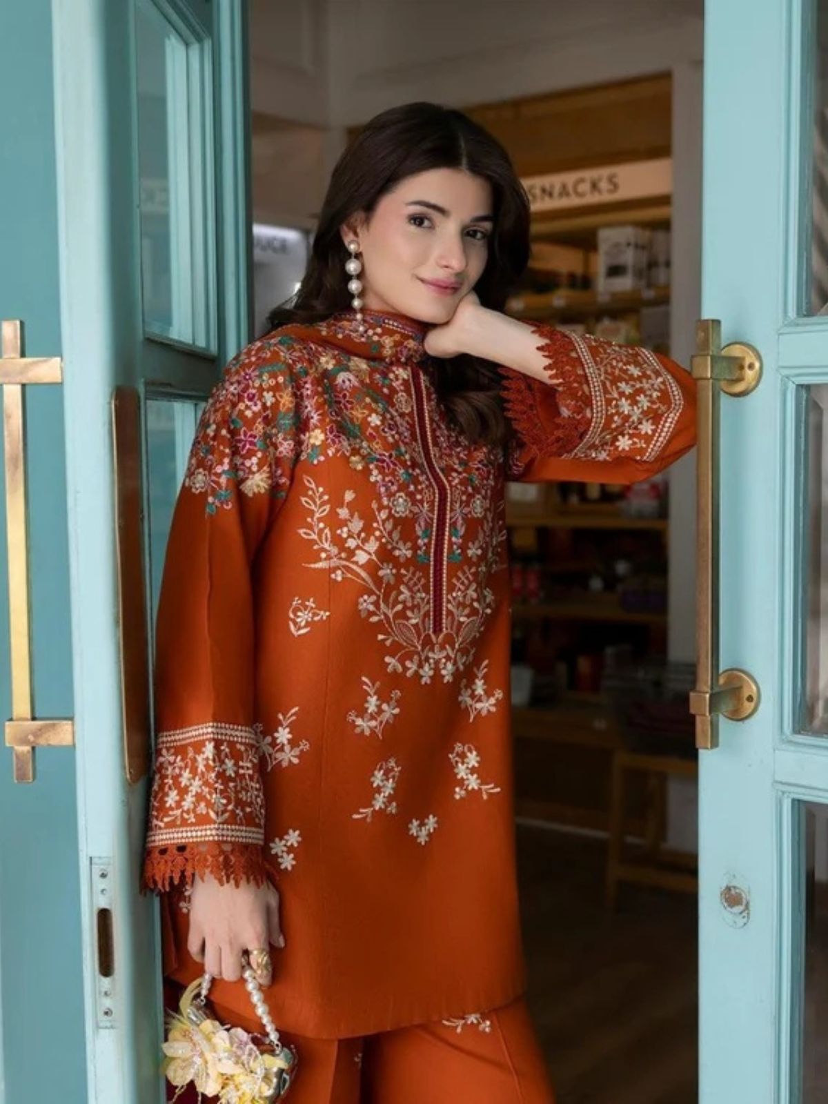 Dhanak 3pc unstitched winter collection embroidered suit with embroidered trouser