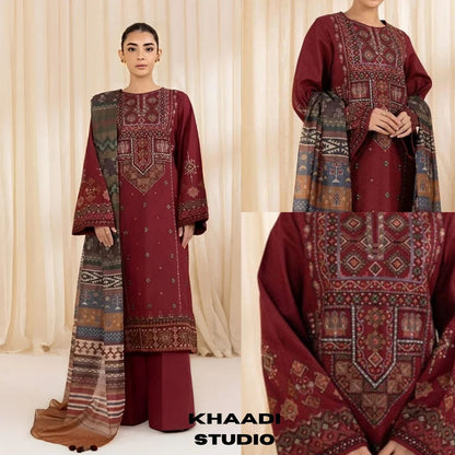 Lawn 3pc usntitched kashmiri embroidered suit