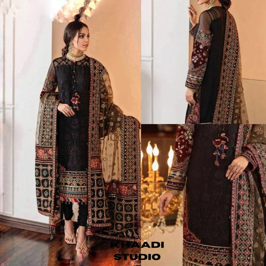 Lawn heavy embroidered 3pc suit with patches