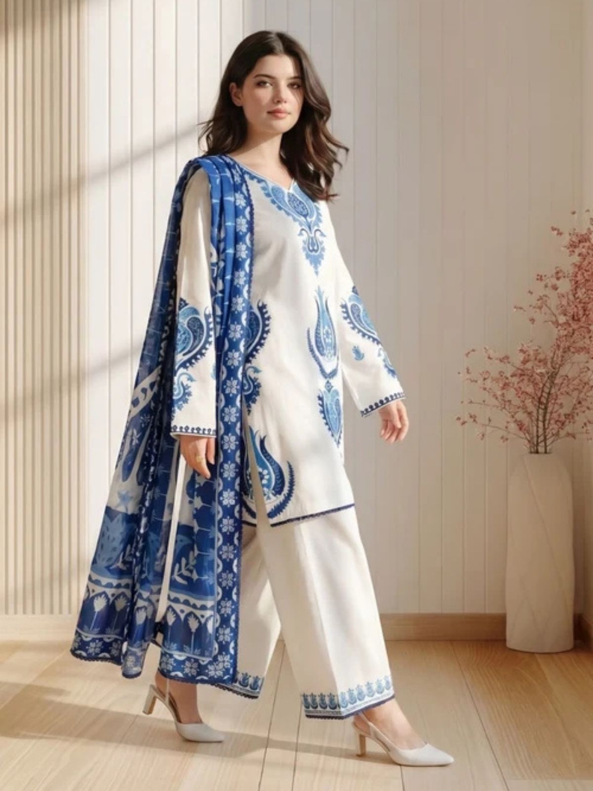 Dhanak 3pc unstitched embroidered winter collection suit