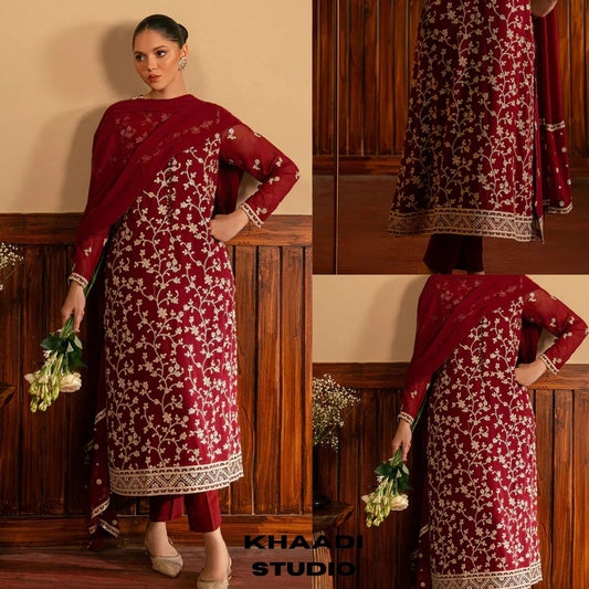 Lawn 3pc unstitched fully embroidered summer collection suit