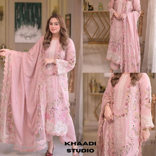 Lawn 3pc usntitched embroidered summer collection suit