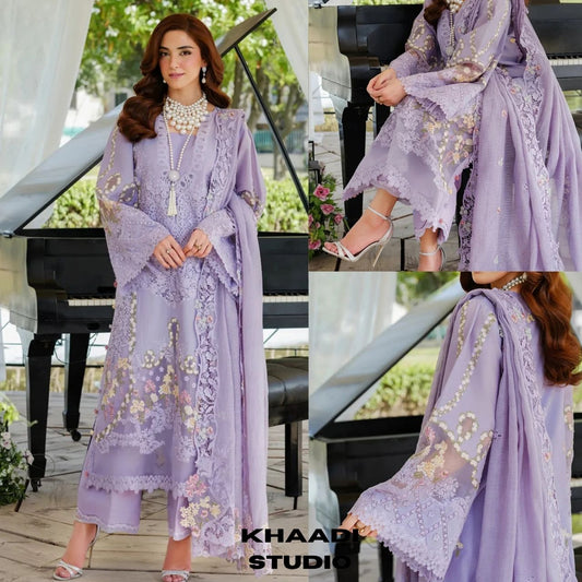 Lawn 3pc unstitched fully embroidered summer collection suit