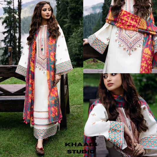 Lawn 3pc unstitched embroidered summer collection suit