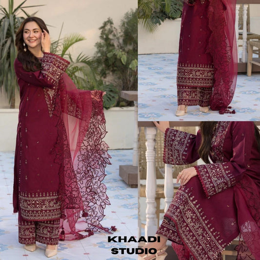 Lawn 3pc unstitched fully embroidered summer collection suit