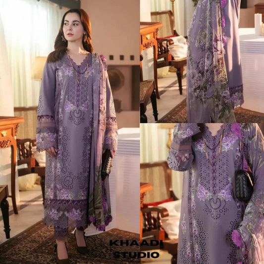 Lawn 3pc unstiched embroidered summer collection suit