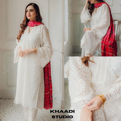 Lawn 3pc unstitche chiken kari embroidered summer collection