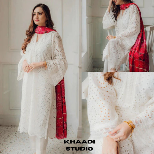 Lawn 3pc unstitche chiken kari embroidered summer collection
