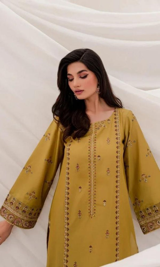 Dhanak 3pc unstitched heavy embroidered shirt with patches and diamond digital printed dupatta