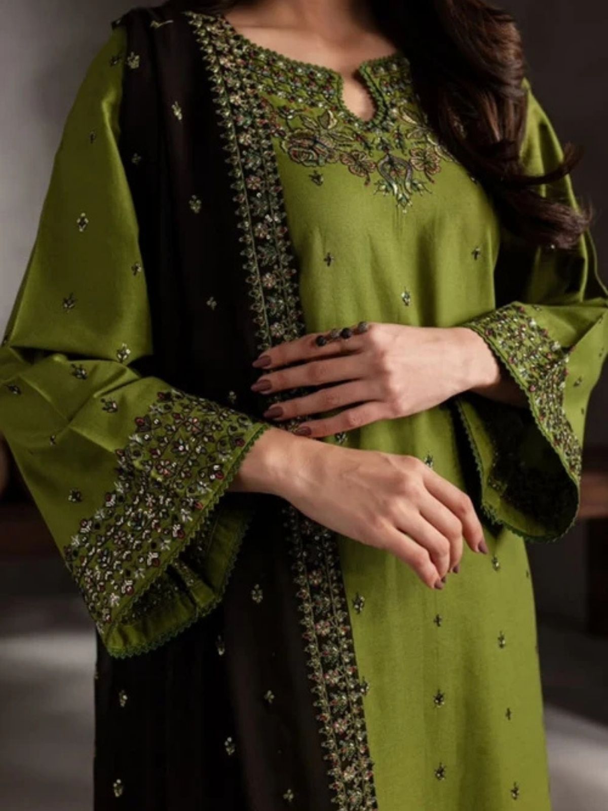 Dhanak 3pc unstitched embroidered winter collection suit
