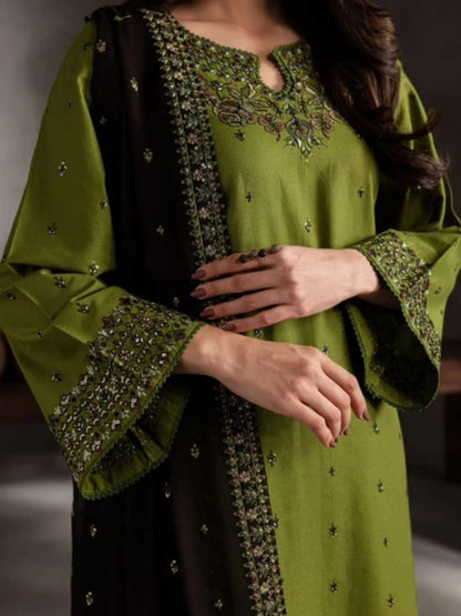 Dhanak 3pc unstitched embroidered winter collection suit