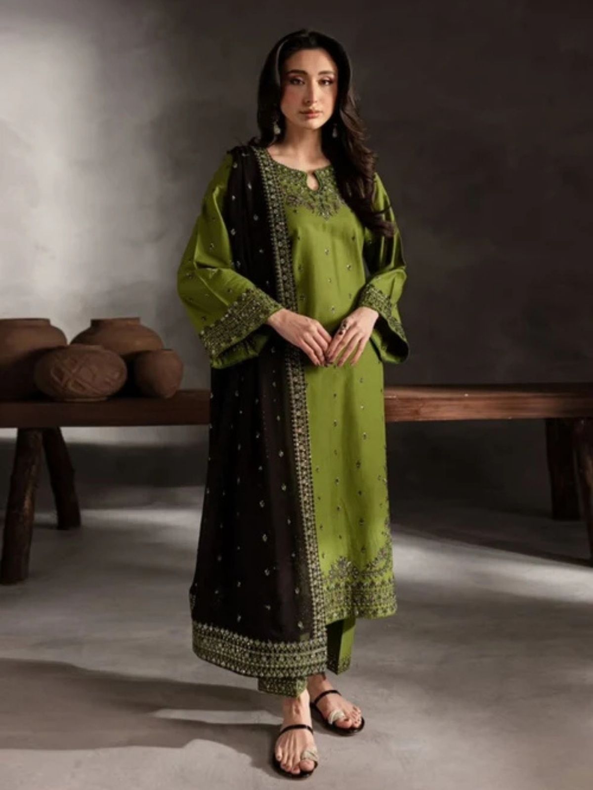 Dhanak 3pc unstitched embroidered winter collection suit