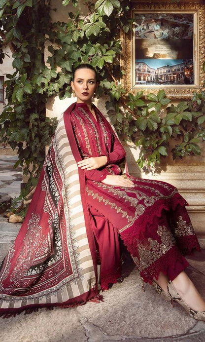 Dhanak 3pc heavy embroidered shirt with wool digital printed shawl