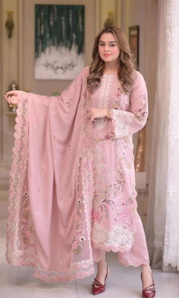 Lawn 3pc usntitched embroidered summer collection suit
