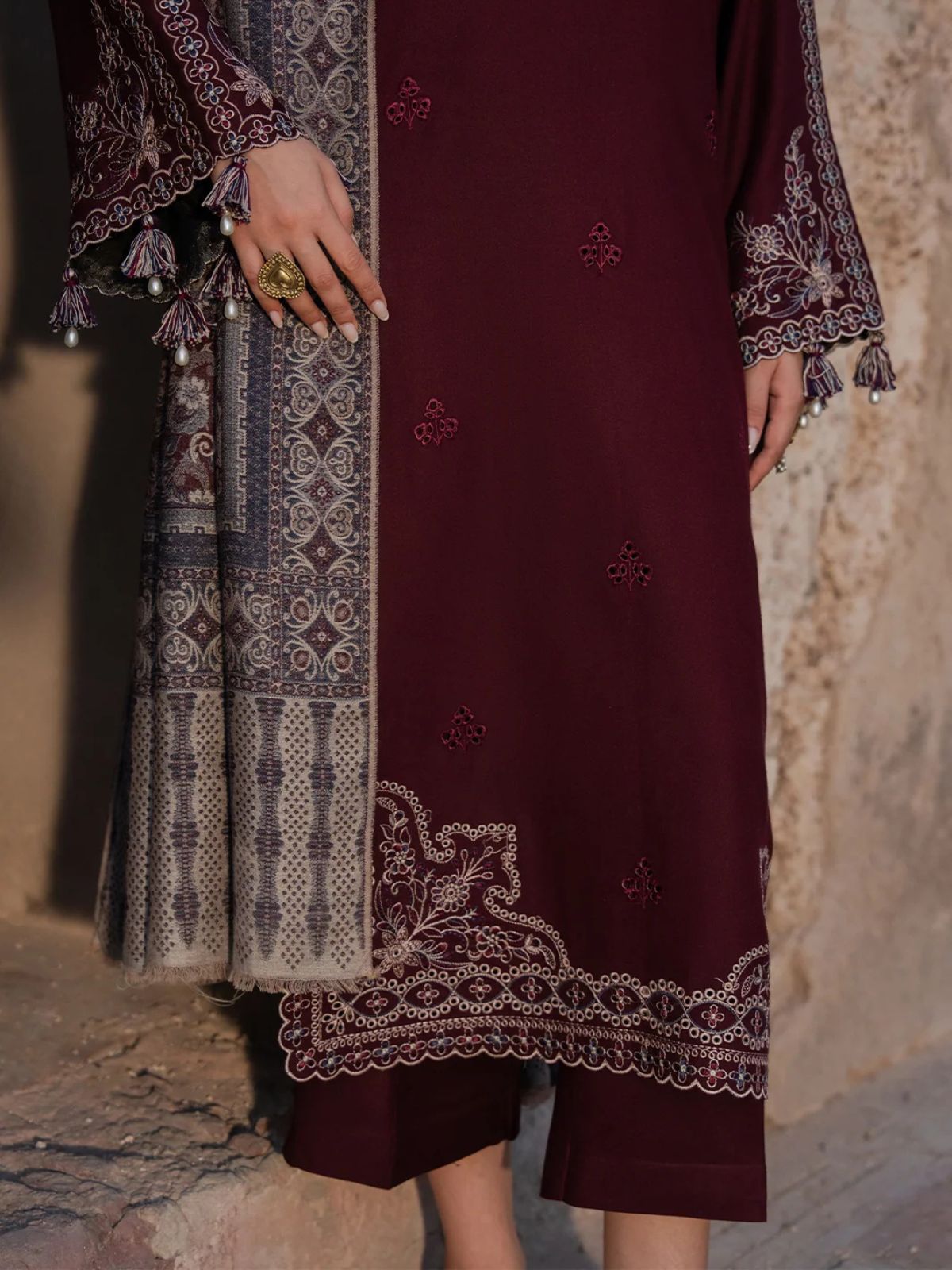 Dhanak 3pc unstitched embroidered winter collection suit