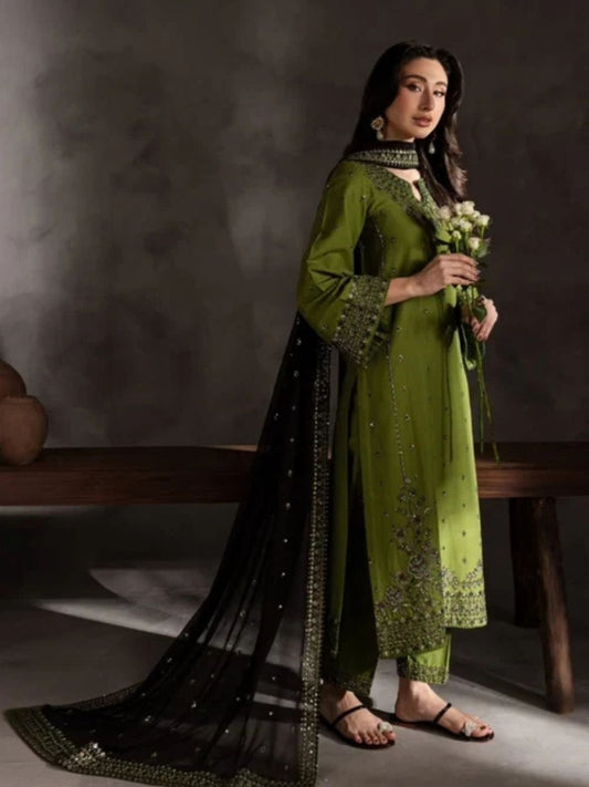 Dhanak 3pc unstitched winter collection embroidered suit
