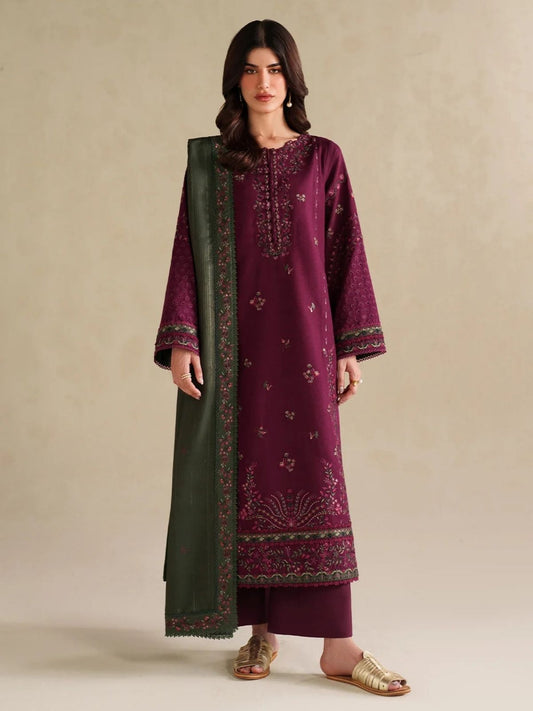Dhanak 3pc unstitched winter collection embroidered suit