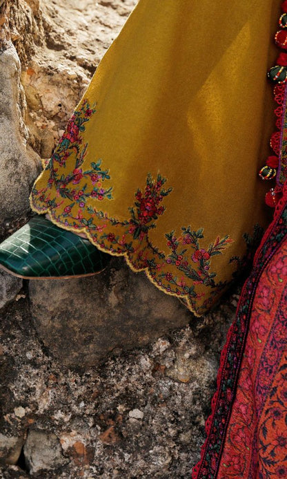 Dhanak unstitched 3pc heavy embroidered suit with wool shawl