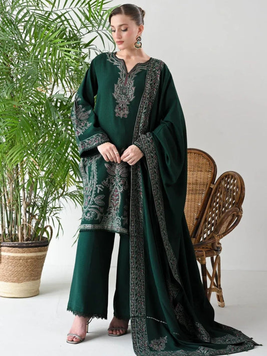 Dhanak 3pc unstitched embroidered winter collection suit
