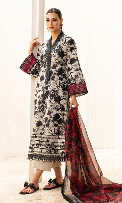 Khaddar 3pc unstitched digital printed suit with patches