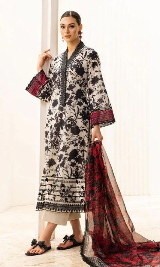 Khaddar 3pc unstitched digital printed suit with patches