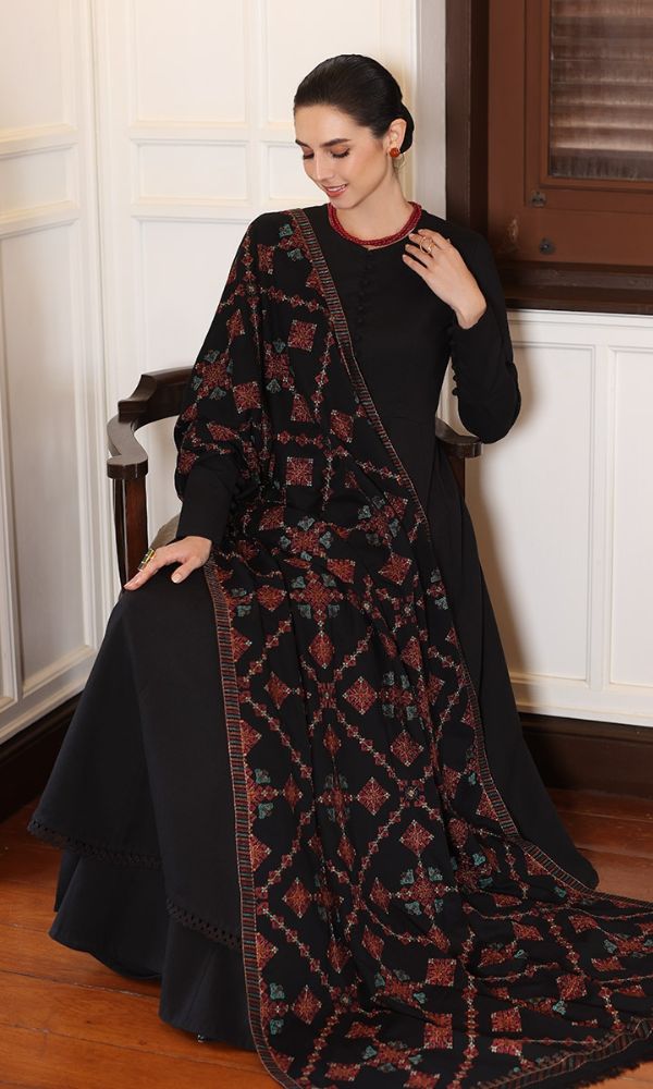 Dhanak 3pc unstitched heavy embroidered suit with heavy embroidered shawl