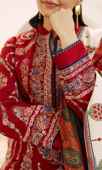 Dhanak 3pc unstitched heavy chiken kari embroidered suit with embroidered trouser