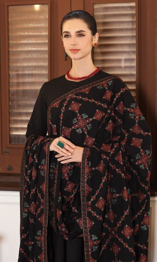 Dhanak 3pc unstitched heavy embroidered suit with heavy embroidered shawl