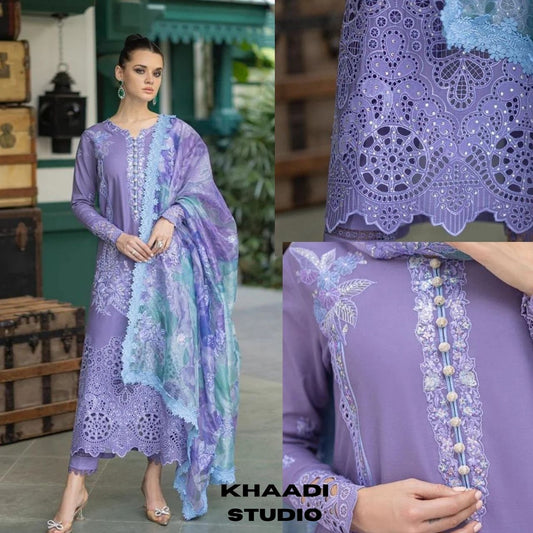 Lawn chiken kari 3p unstitched heavy embroidered suit