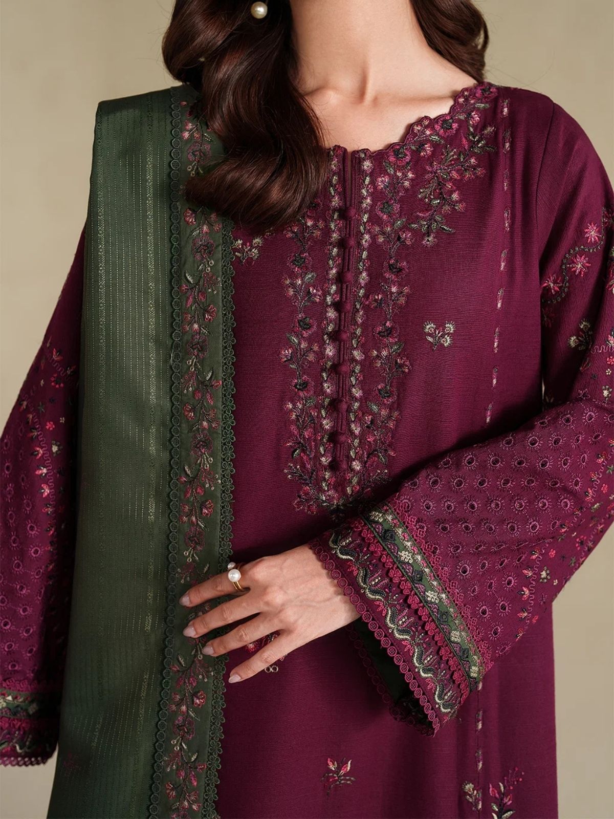 Dhanak 3pc unstitched winter collection embroidered suit
