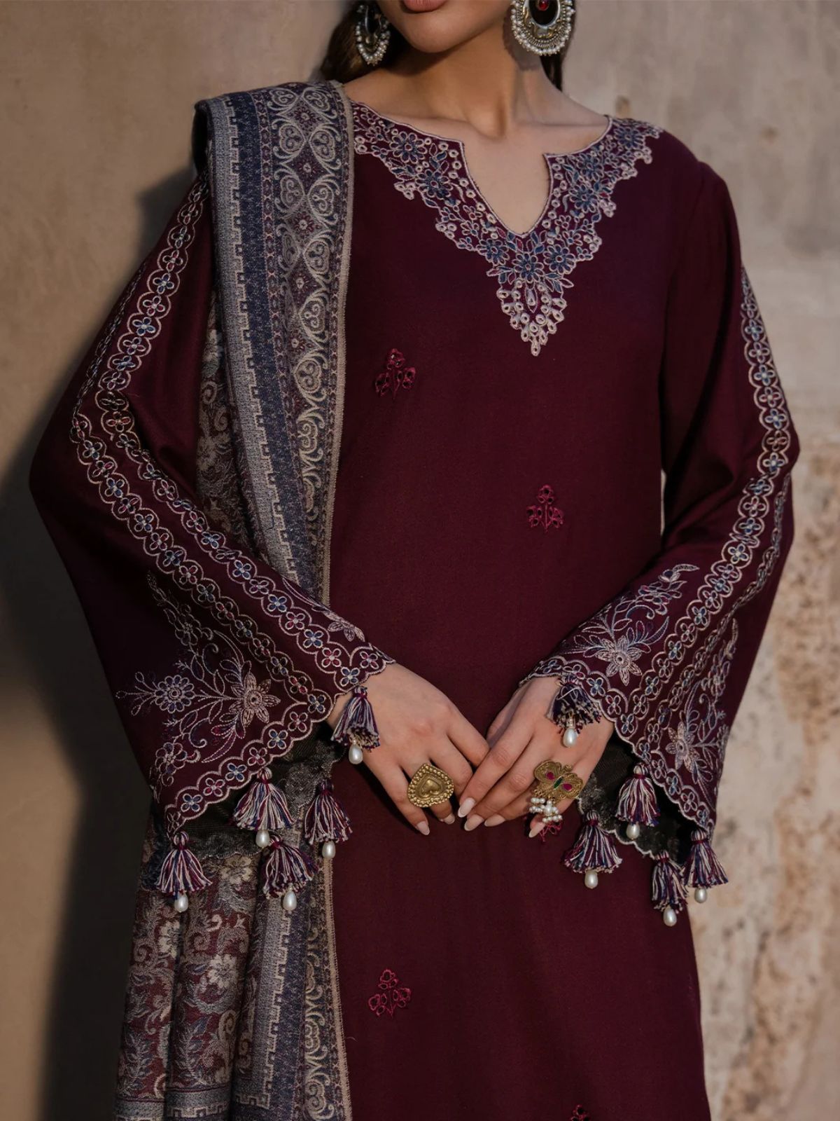Dhanak 3pc unstitched embroidered winter collection suit