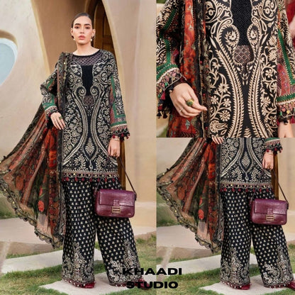 Lawn 3pc unstitched luxury digital printed suit woth patches