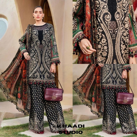 Lawn 3pc unstitched luxury digital printed suit woth patches