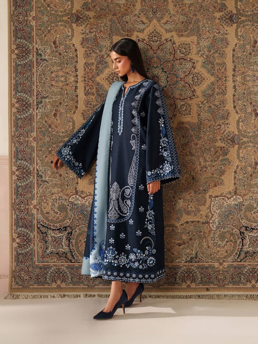 Dhanak 3pc unstitched embroidered winter collection suit