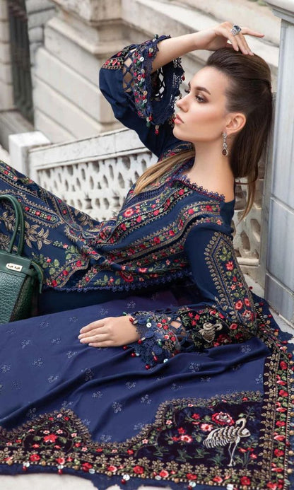 Dhanak 3pc unstitched heavy embroidered suit with velvet work