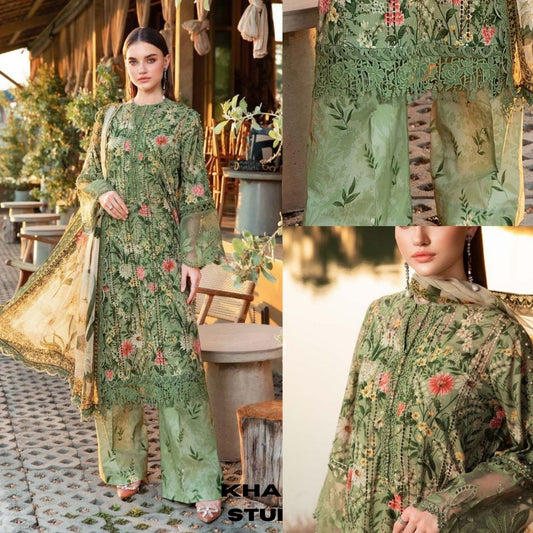 lawn 3pc digital printed suit with embroidered patches