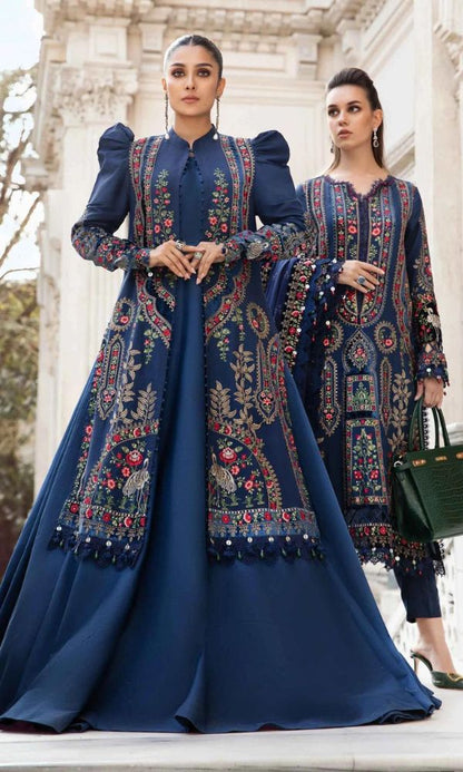 Dhanak 3pc unstitched heavy embroidered suit with velvet work