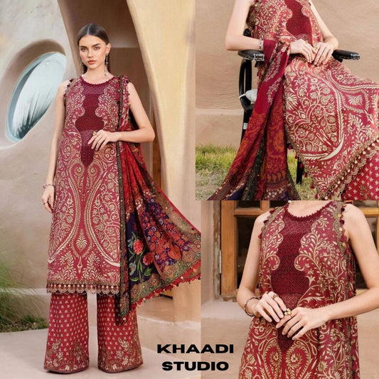 Lawn 3pc unstitched digital printed suit with patches