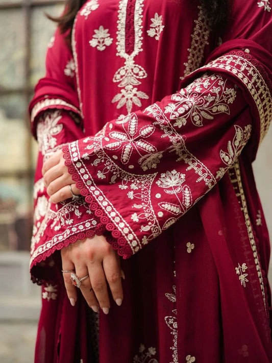 Dhanak 3pc unstitched fully beautiful embroidered winter collection suit