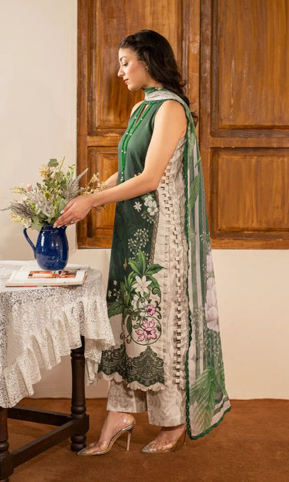 Lawn 3pc unstitched digital printed suit with patches