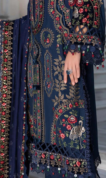Dhanak 3pc unstitched heavy embroidered suit with velvet work
