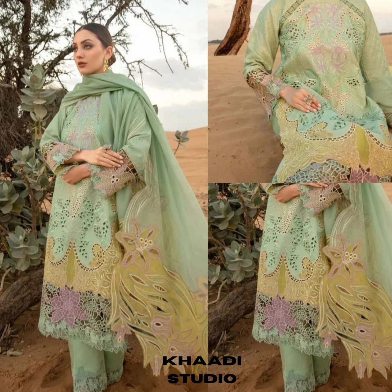 Lawn 3pc heavy embroidered suit with embroidered dupatta and pallu patches