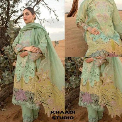 Lawn 3pc heavy embroidered suit with embroidered dupatta and pallu patches