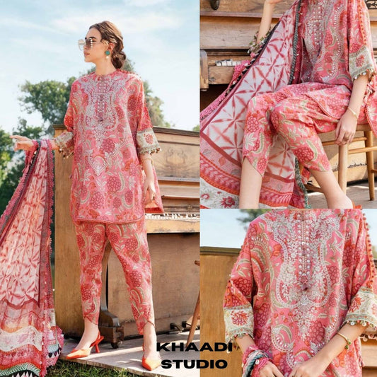 Lawn 3pc unstitched digital printed suit with patches